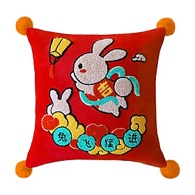 Chinese New Year Rabbit Pillow Cover for Spring Festival Decoration
