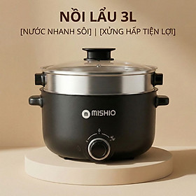 Nồi Lẩu Điện 4L Mishio MK328 có xửng hấp - Hàng chính hãng