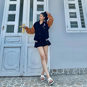 Áo Khoác Nhung THIFU FASHION Nhung Gân Mềm Mịn Tay Phồng, Mặt Lưng Thêu Hình Sắc Nét