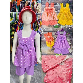 Bộ Bé Gái Size 6,5-15Kg,4 Tháng->3 Tuổi Chấm Bi Đính Nơ To, Áo Quần Bé Gái Dễ Thương Vải Voan - Bộ Tím 8,5Kg-10,5Kg