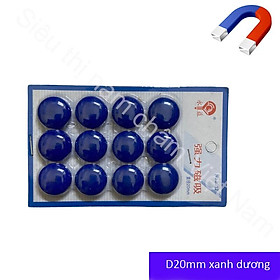 Nam châm 12 viên 1 vỉ kích thước 20mm màu xanh dương, nam châm siêu dính bảng từ