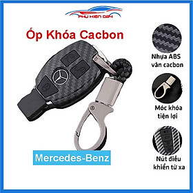 Ốp vỏ bọc chìa khóa xe Mercedes-BENZ sợi nhựa cacbon kèm móc treo Inox