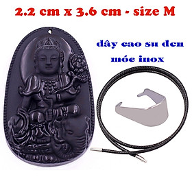Mặt Phật Phổ hiền thạch anh đen 3.6 cm kèm vòng cổ dây cao su đen - mặt dây chuyền size M, Mặt Phật bản mệnh