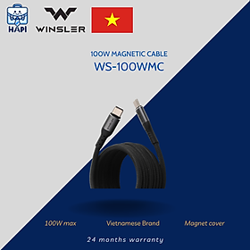 Cáp sạc hàng chính hãng Winsler C to C 100W MC: Tích hợp nam châm cuộn gọn, sạc nhanh laptop, điện thoại