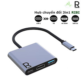 Hub chuyển đổi USB Type-C Sang USB 3.0/HDMI/Type C - Hub chuyển đổi 3in1 RiBi - Hàng Chính Hãng