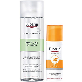 Combo Eucerin Kem Chống Nắng Da Nhờn Mụn Sun Gel-Cream Dry Touch Oil Control SPF50+ (50ml) & Nước Tẩy Trang Cho Da Mụn (200ml)