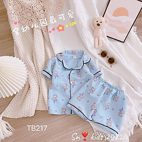 Bộ pyjama cộc tay cho bé gái vải đũi xốp thoáng mát, mềm mại