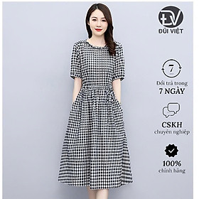 Đầm Linen suông nữ ngắn tay cổ bèo nhăn, có dây chỉnh eo phong cách trẻ trung Haint Boutique