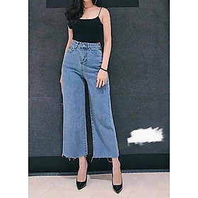 Quần jean nữ ống rộng vải mềm co giãn