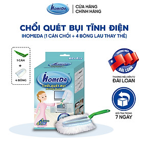 Chổi quét bụi tĩnh điện Ihomeda ( 1 cán + 4 bông lau) - iHomeda Static Dusting Duster ( 1 Mop + 4 Cleaning Dry Cottons )