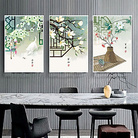 Tranh Hoa Giá Rẻ Decor Không Gian Gia Đình - Tran Canvas Bộ 3 Canvas Cao Cấp