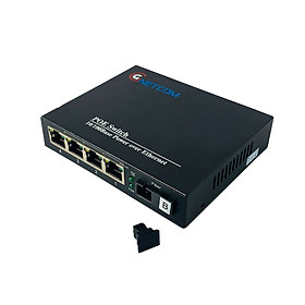 Bộ chuyển đổi quang điện POE 4xJ45 10/100M kèm cổng  SC 1 sợi GNETCOM GNC-6104FE-25B - Hàng Chính hãng