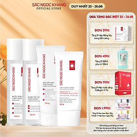 Combo 4 dưỡng da cơ bản và chống nắng Sắc Ngọc Khang [Nước tẩy trang 145ml + Sữa rửa mặt 100g + Nước hoa hồng 145ml + Kem chống nắng 50g]