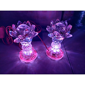 Đèn thờ pha lê Hoa Sen cao 16cm , ngang 12cm , Mã SP HS2, Bảo hành mạch điện tử 5 năm - Đồ Thờ Thắng Duyên Đại Phát.