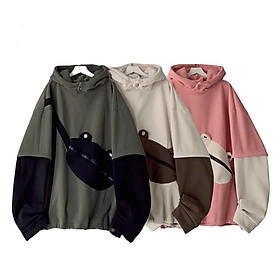 Áo Hoodie Dáng Rộng Phối Túi ẾCH Nón Rộng Tay Phồng Có 3 Màu Thời Trang Cho Nam Và Nữ( hàng mới ), áo khoác hoodie cặp đôi chống nắng phong cách hàn quốc
