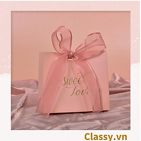 Túi giấy Classy đính nơ cao cấp Classy màu hồng, hộp đựng trang sức nhẫn, dây chuyền bằng nhung Q1348