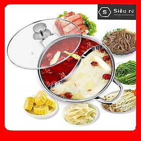 Nồi lẩu Hot Pot 2 ngăn inox - size lớn 30cm - dầy dặn nấu được bếp từ cao cấp (PD7399)