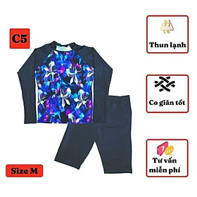Đồ bơi nữ từ 35-60kg, chất polyester - Áo bơi tay dài cho bé phát triển bơi lâu mà không sợ lạnh