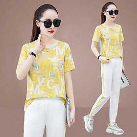 Bộ thun thời trang phối chữ in 3d lấp lánh