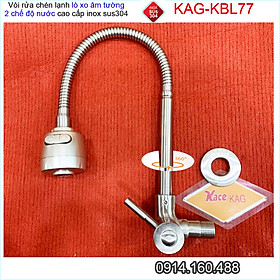 Vòi lạnh gắn tường KAG-KBL77 lò xo inox mờ, vòi chậu chén bát tay gạt thân tròn SUS304 âm tường D21 cần bẻ xả nước mạnh sử dụng tốt