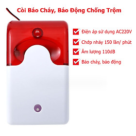 Còi hú báo động đèn chớp dùng điện 220V gắn với các hệ thống báo động, báo cháy