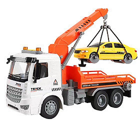 Đồ chơi xe cứu hộ ô tô KAVY PF0754 có rơ móc xoay chuyển kèm nhạc và đèn chạy đà - Màu cam