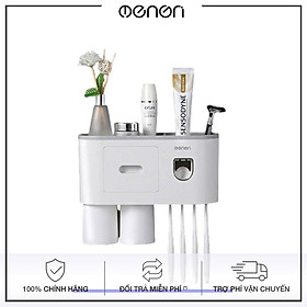 Kệ Nhà Tắm Kèm Nhả Kem Đánh Răng Tự Động 2 Cốc OENON Lắp Đặt Dán Tường