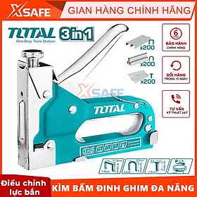 Kìm bấm đinh ghim đa năng 3 trong 1 TOTAL THT31143 Kềm bấm ghim điều chỉnh lực bắn kèm 600 mũi ghim U, đinh, chữ nhật