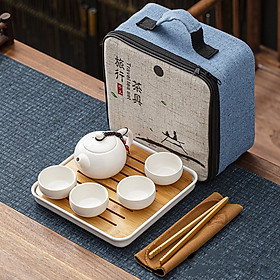 Mua Bộ ấm chén trà đạo sứ ngọc có khay gỗ đựng phong cách Nhật Bản - Trắng ngọc trai  có quai cầm