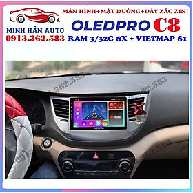 Combo màn hình OLEDPRO C8 kèm mặt dưỡng,dây nguồn cho xe HUYNDAI TUCSON 2016-2018