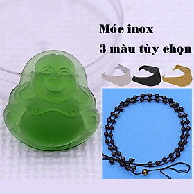 Mặt Phật Di lặc pha lê xanh lá 4.5 cm ( size lớn ) kèm vòng cổ hạt chuỗi đá đen + móc inox trắng, mặt dây chuyền Phật cười
