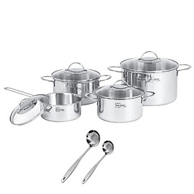 Bộ Nồi Inox 304 bếp từ 3 lớp đáy liền 4 món nắp kính Fivestar tặng 2 muỗng canh