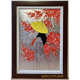 Mua TRANH SƠN MÀI THẾP VÀNG -BẠC   THIẾU NỮ ÁO DÀI