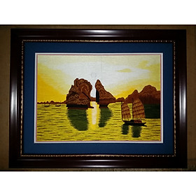 Tranh thêu tay Hòn TRỐNG MÁI-Vịnh Hạ Long Việt Nam