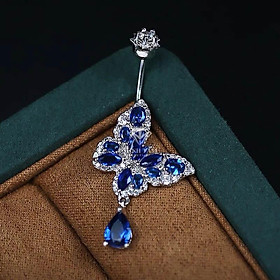 Khuyên rốn hồ điệp bạc 925 cao cấp,Khuyên rốn bạc Minh Tâm Jewelry hồ điệp xanh saphia bạc 925