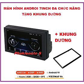 Tặng bản đồ Vietmap s1 và KHUNG DƯỠNG .Màn hình cảm ứng LCD Full HD  Android 10.0, đầu dvd androi 7inch có tiếng Việt lắp chung cho nhiều dòng xe lắp sim 4G-thu phát wifi ram2G-rom32G,màn hình ô tô.