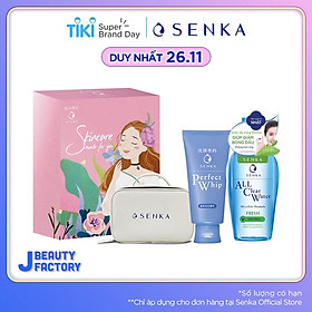 Hộp quà Senka làm sạch cho mọi loại da (Nước Tẩy Trang Senka Fresh 230ml + SRM Tạo Bọt Senka Perfect Whip 120g) - Tặng túi makeup Senka