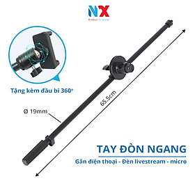 Mua Tay đòn ngang Gắn điện thoại  đèn livestream  micro  tặng kèm đầu bi 360 độ hỗ trợ quay phim