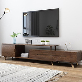 Kệ TV gỗ tự nhiên nguyên khối hình chữ nhật mặt kính 1m5, kệ tivi cao cấp LUX-KTV06