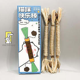 Catnip thanh gỗ được quấn dây dừng và cỏ khô giúp làm sạch răng và mài móc cho mèo
