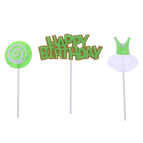 3 Pieces Happy Birthday Lollipop Dress Cake Topper Party Cake Decor