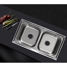 Mua Chậu rửa chén 2 hộc inox tặng kèm bộ xả chậu( xi phông)  KT: 80x46x23 cm