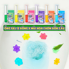 Gel Thơm Bồn Cầu Hoa Khử Mùi Toilet Nhà Vệ Sinh 6 Mùi Hương Thiên Nhiên Ống Bơm 12 Bông Đủ Hộp