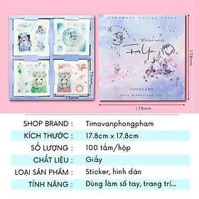 Hộp 100 tấm sticker cute chống nước và dạng hình dán giấy vintage dễ thương trang trí dán sổ 5 mẫu