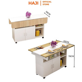 Mua Bàn ăn thiết kế thông minh gấp gọn có bánh xe di động kèm hộc tủ lưu trữ đồ tiện lợi cho phòng bếp phòng khách thương hiệu Haji - GP286