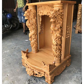 Mua Bàn thờ thần tài gỗ gõ đỏ 80×68×117 cột 16cm rồng phun lửa rất đẹp