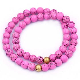 Vòng Chuỗi Đôi 6 Ly San Hô Hồng Sọc Charm Bi Inox VSHHSHBD