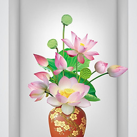 Tranh dán tường ô 3D lọ hoa sen đẹp 005 KT 40 x 60 cm