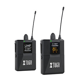 XTUGA X-CM01UHF Wireless Lavalier Microphone, UHF Lapel Mic System with 16 Selectable Channels Come with Two 3.5mm Cables Up to 164ft