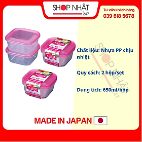 Combo Set 2 hộp nhựa 650ml màu hồng nội địa Nhật Bản